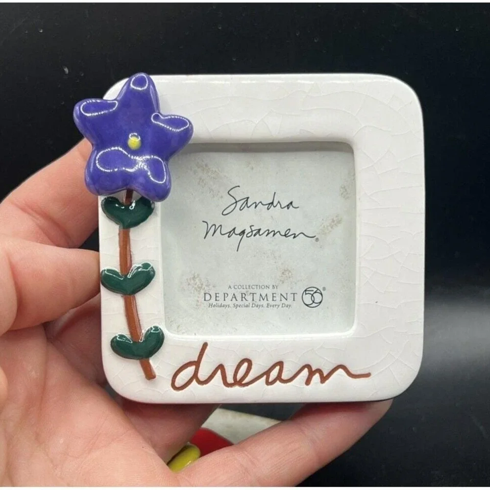 Dept 56 Flowers Picture Frame DREAM IMAGINE LAUGH FRIEND Sandra Magsamen ~ Set 4